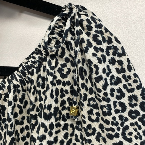NWOT MICHAEL Michael Kors Short Sleeve Off The Shoulder Leopard Print Blouse L - Picture 2 of 13